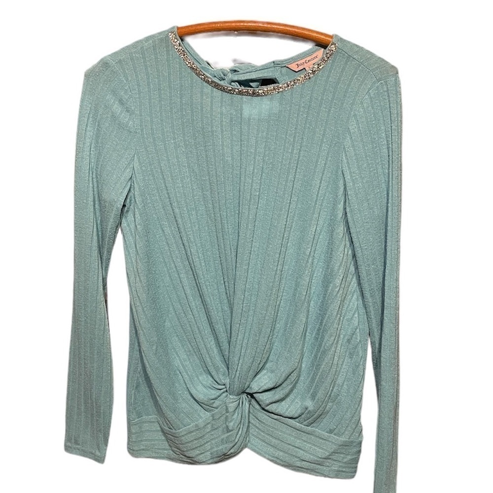 Juicy Couture Light Blue Keyhole Back Self Tie‎ Long Sleeve Sweater